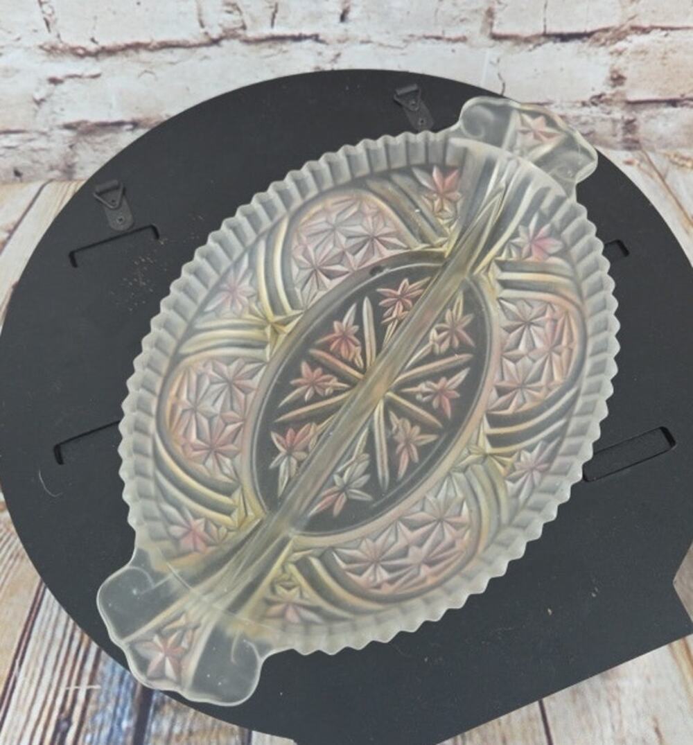 VINTAGE Anchor Hocking Vintage Frosted Pink Pressed Glass Divided Relish Dish